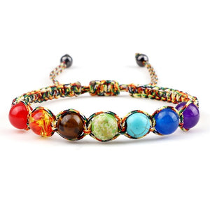 Bracelet 7 Chakras Tressé Gourmette Homme Femme Vraies Pierres multicolor