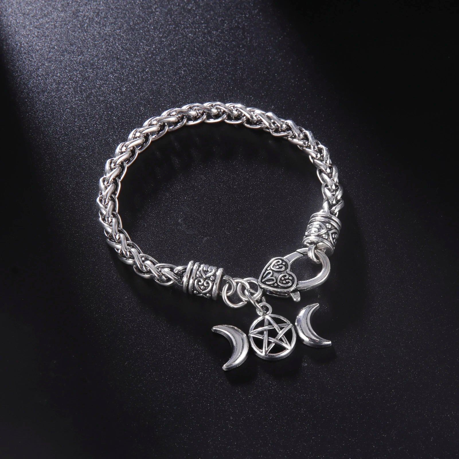 Bracelet Acier Triple Lune Sorcellerie Gourmette Wiccan