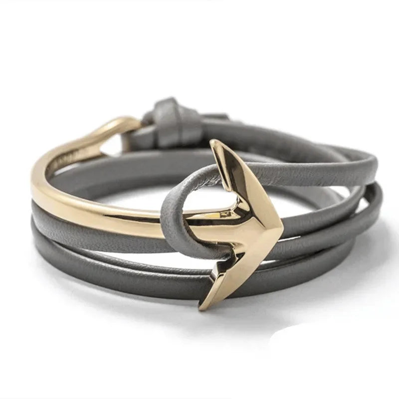 Brede verstelbare ankerarmband goud en grijs