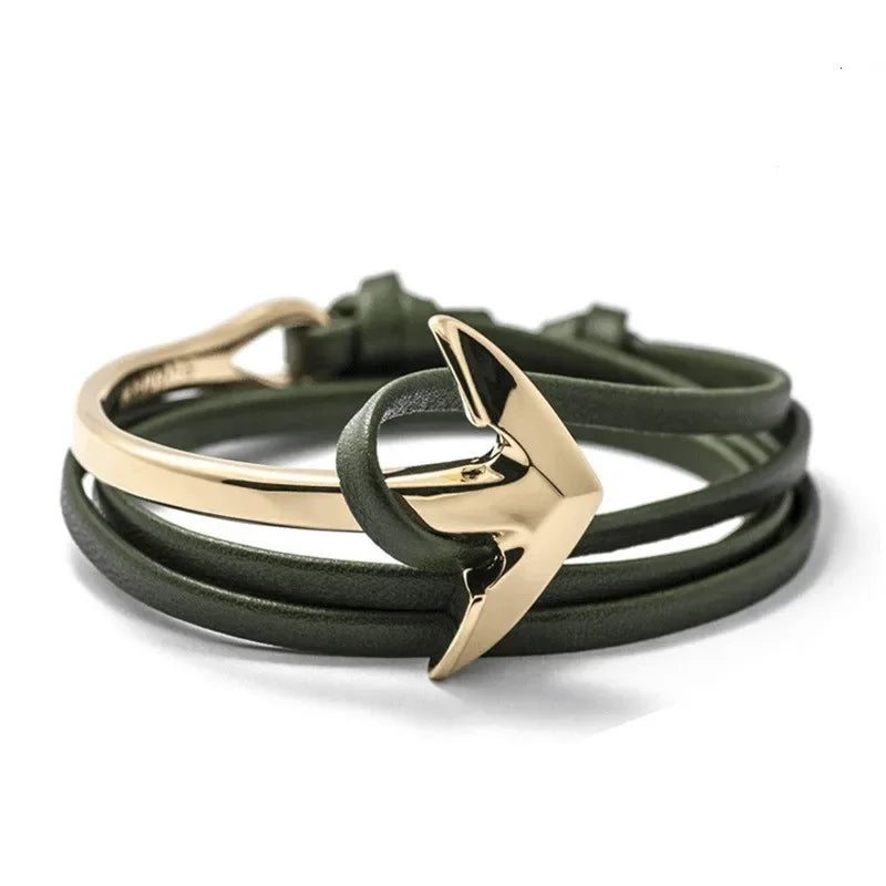 Brede verstelbare ankerarmband goud en groen