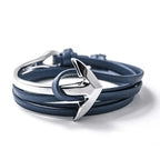 Brede verstelbare ankerarmband zilver en blauw