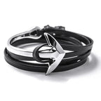 Brede verstelbare ankerarmband zilver en zwart