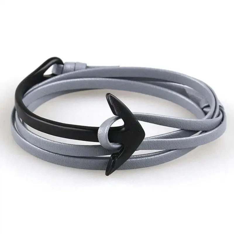 Brede verstelbare ankerarmband zwart en grijs