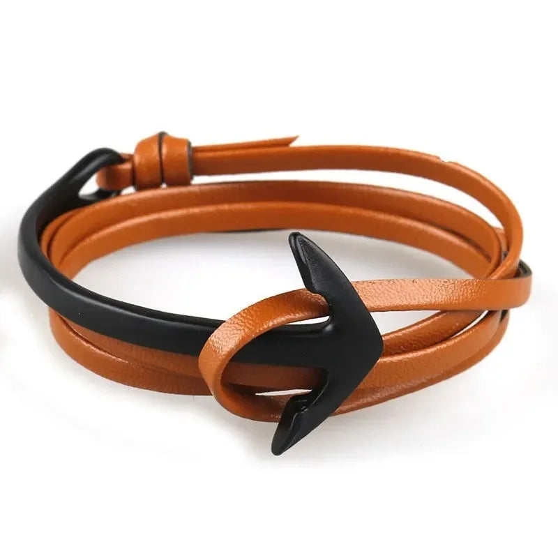 Brede verstelbare ankerarmband zwart en bruin