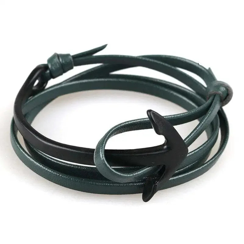 Brede verstelbare ankerarmband zwart en groen