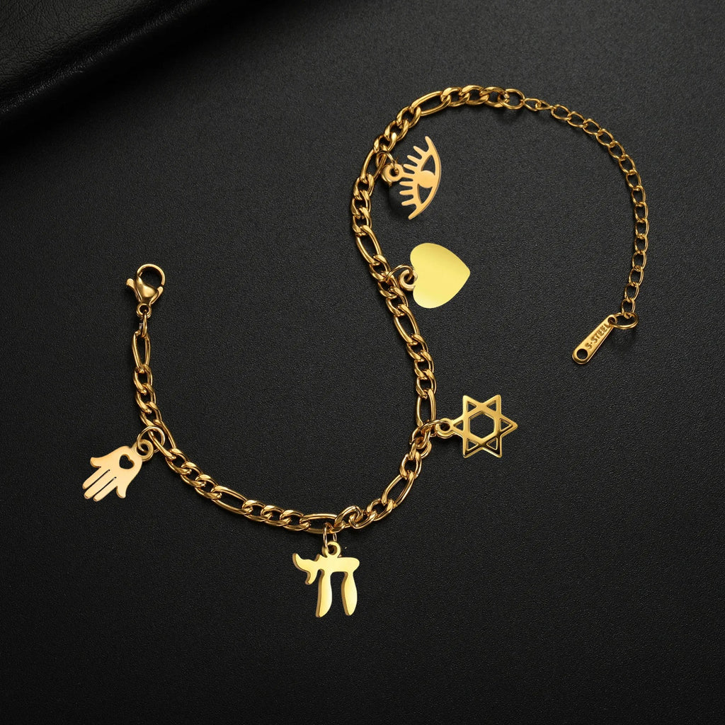 Verstelbare armband met juwelen van Joodse bescherming in goud
