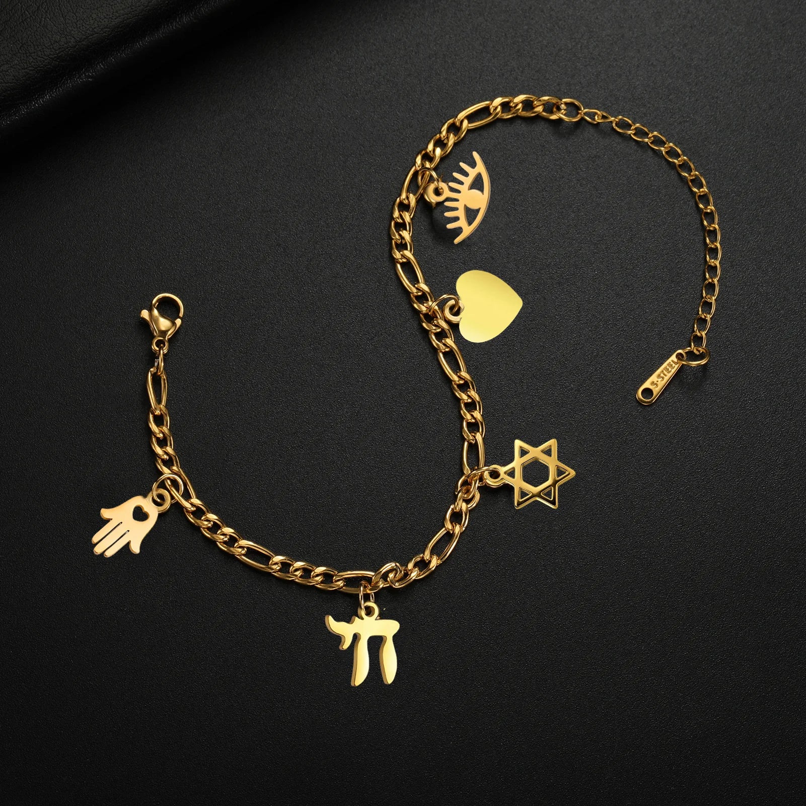 Verstelbare armband met juwelen van Joodse bescherming in goud