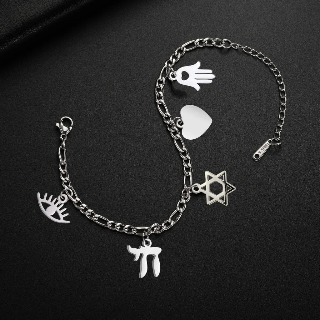 Verstelbare armband met juwelen van Joodse bescherming in zilver