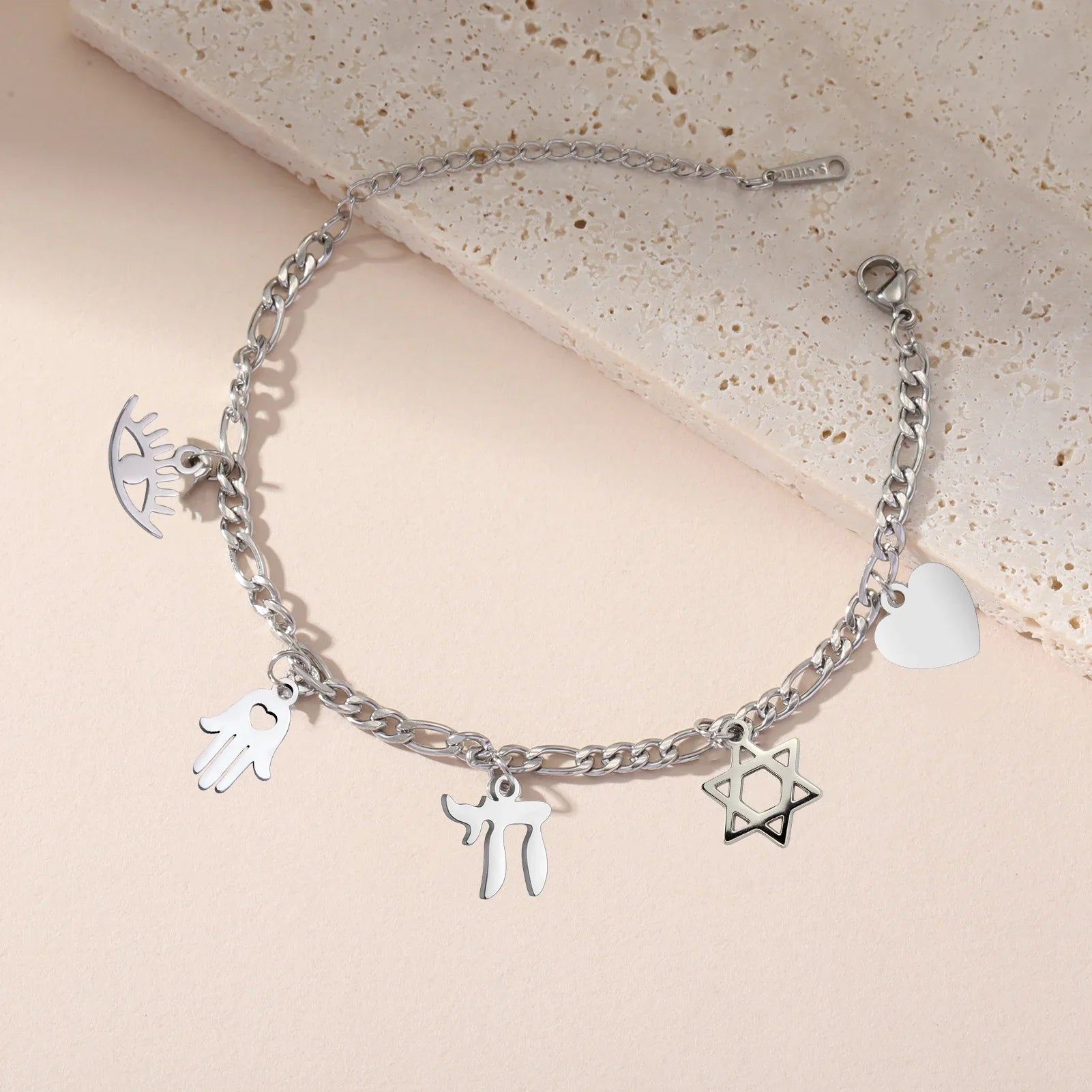 Verstelbare armband met juwelen van Joodse bescherming in zilver