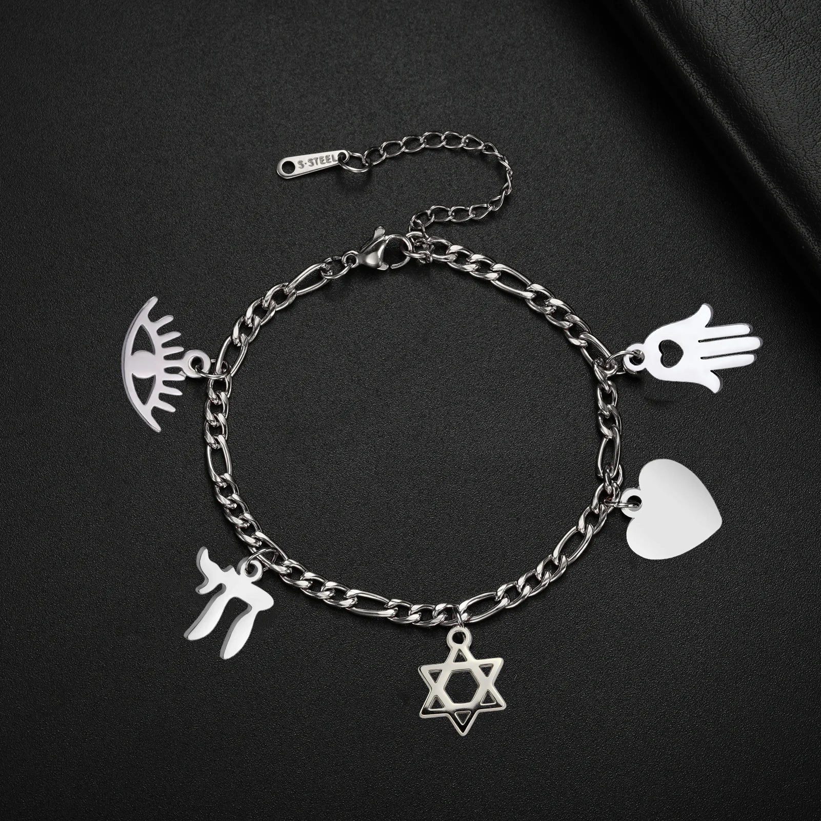 Verstelbare armband met juwelen van Joodse bescherming in zilver