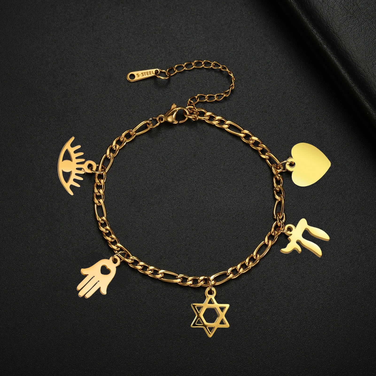 Verstelbare armband met juwelen van Joodse bescherming in goud