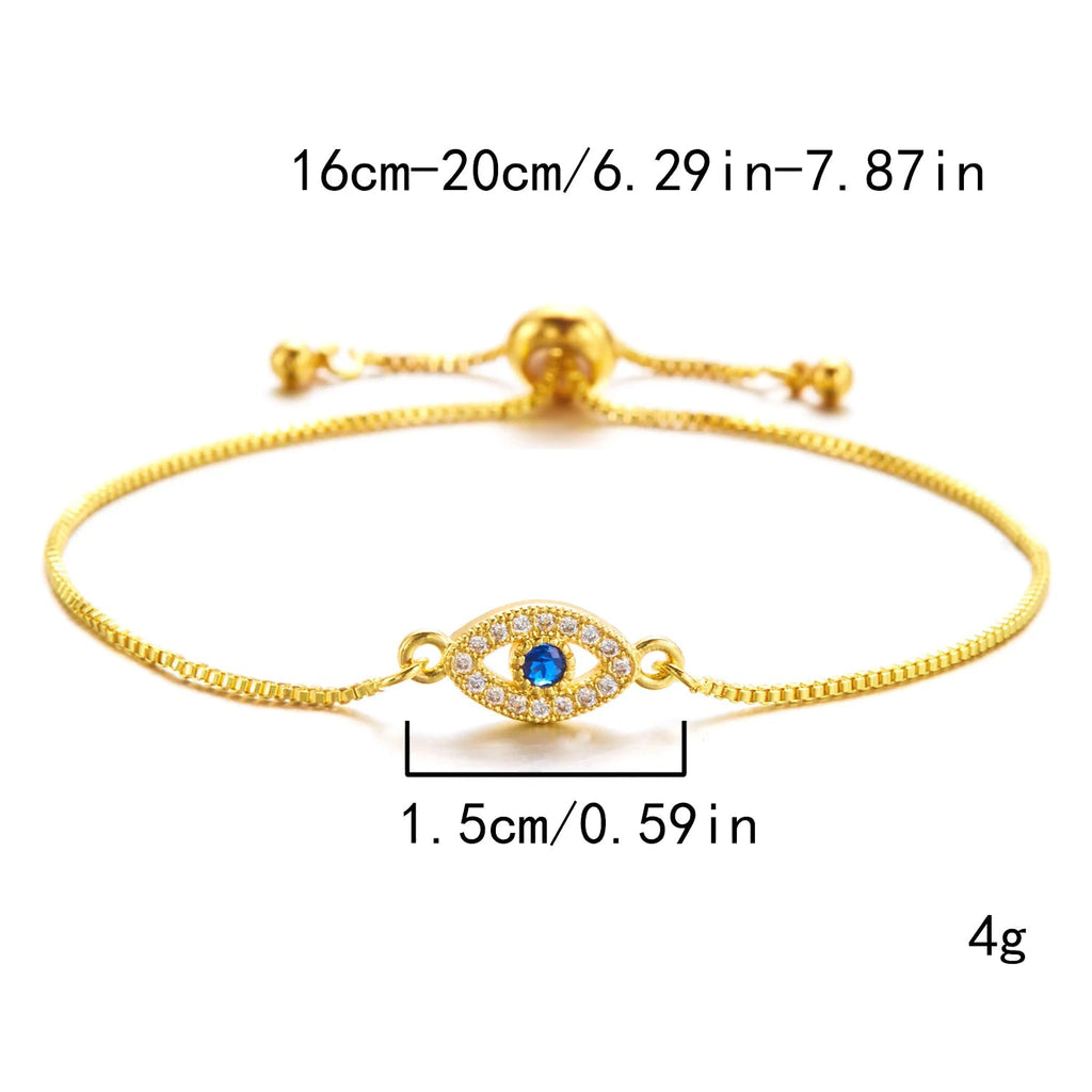 Verstelbare armband met blauw oog versierd met strass