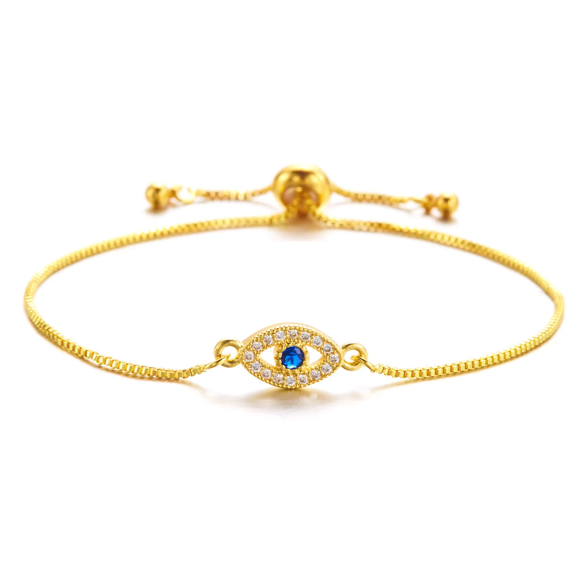 Verstelbare armband met blauw oog versierd met strass
