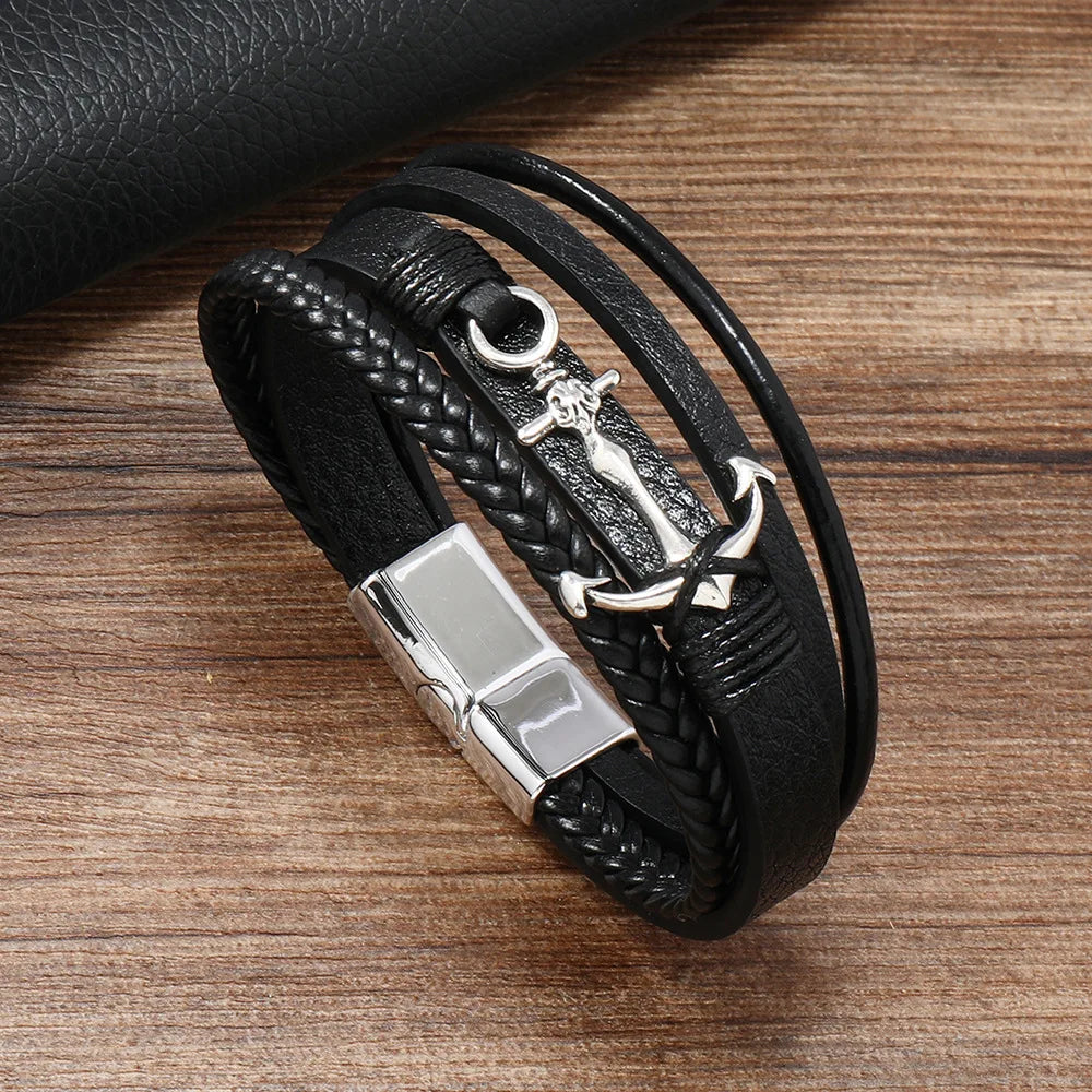 Brede ankerarmband zwart