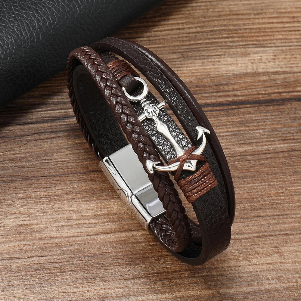 Brede ankerarmband bruin