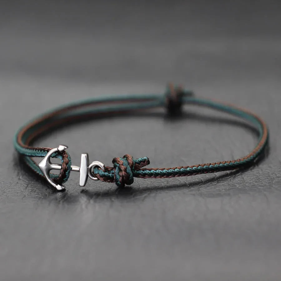 Donkergroen maritiem ankerarmband