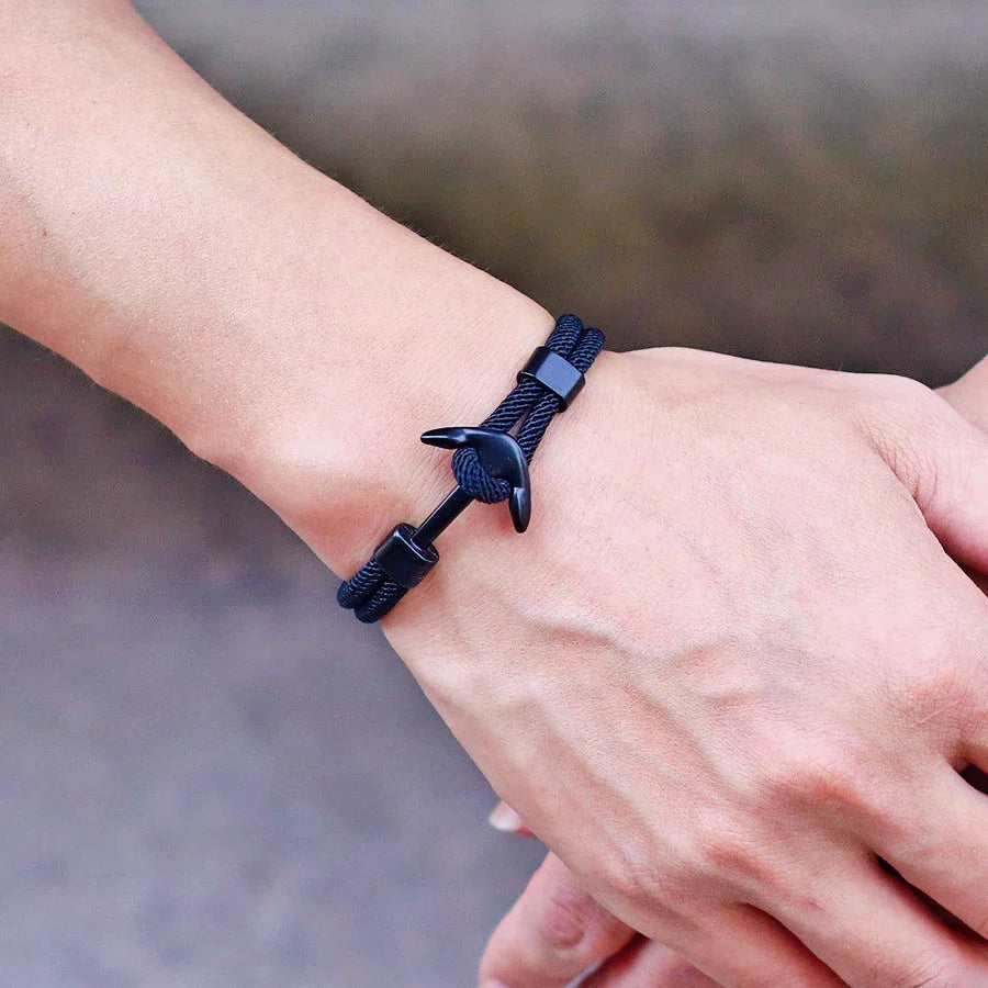Zwart-marineblauwe ankerarmband