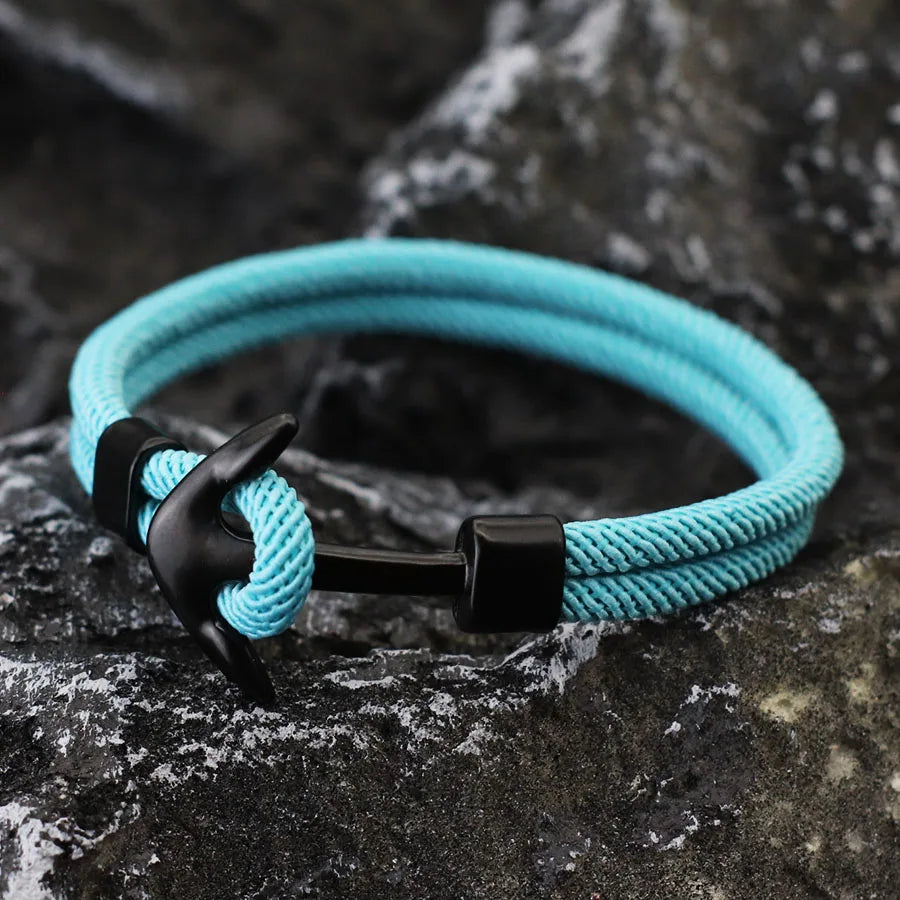 Zwart-lichtblauwe ankerarmband