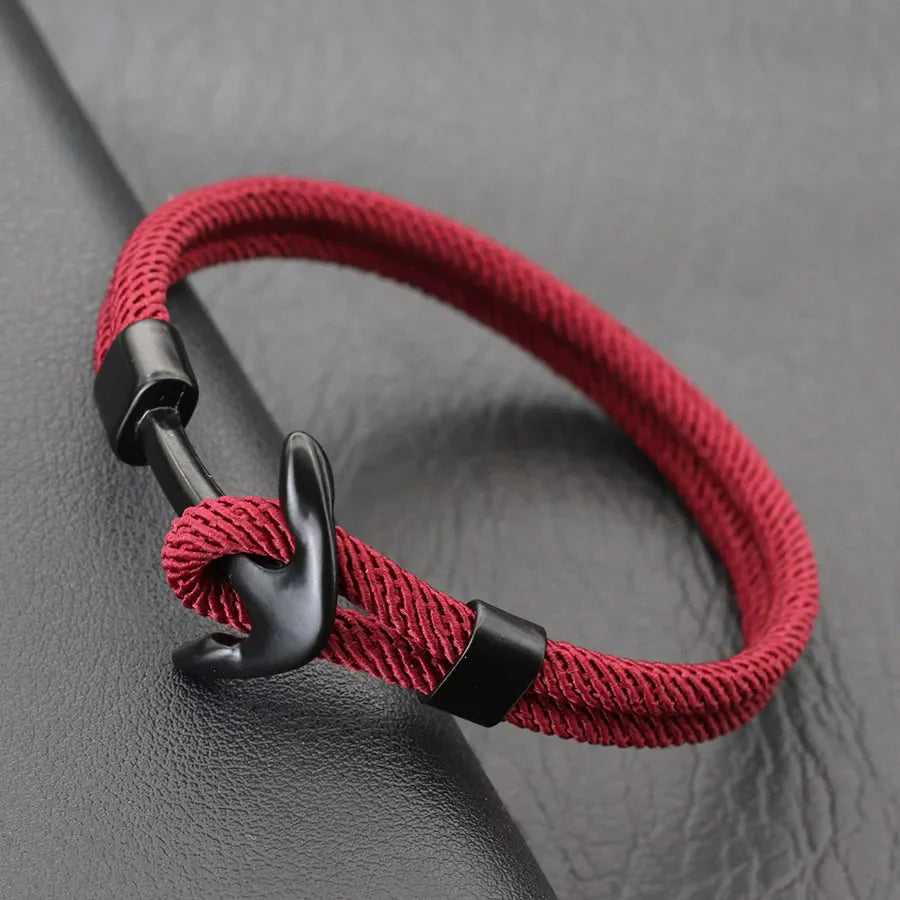 Zwart-bordeauxrode ankerarmband