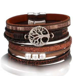 Bracelet Arbre de Vie Gourmette en Cuir marron