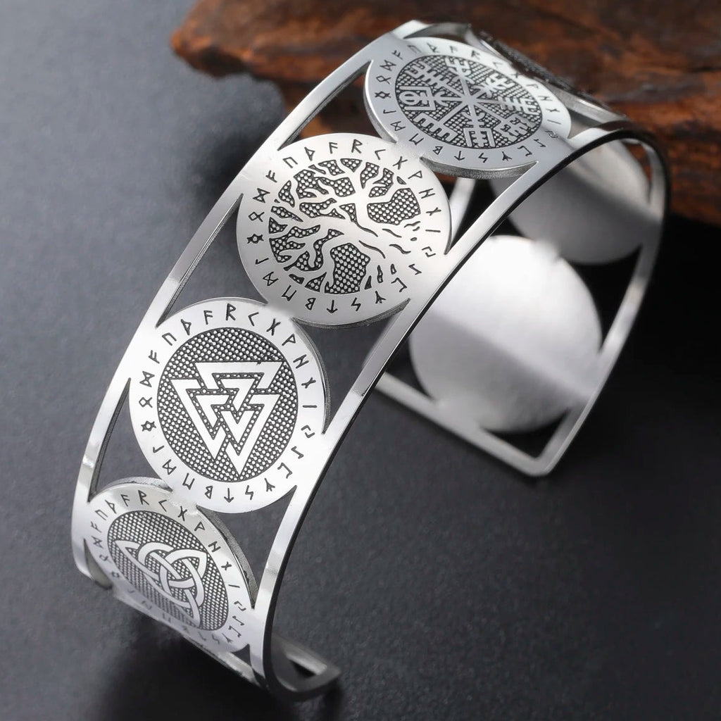 Levensboomarmband in Noordse stijl versierd met runen zilver