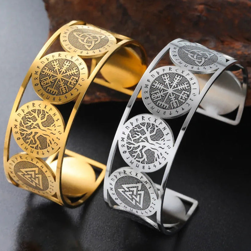 Levensboomarmband in Noordse stijl versierd met runen goud