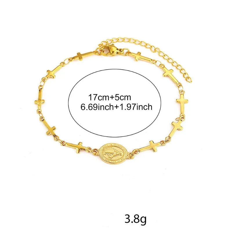 Armband met medaille van de Maagd Maria en kruis 