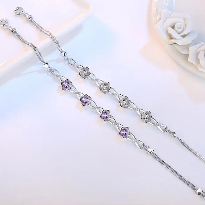 Bracelet avec Fines Fleurs en Zircon violet