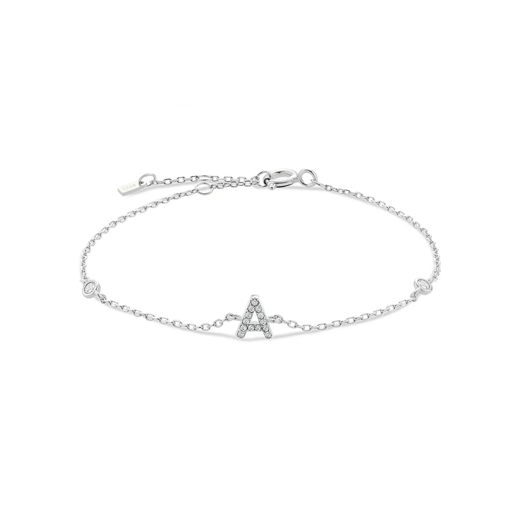 Armband met initiaal in strass zilver a