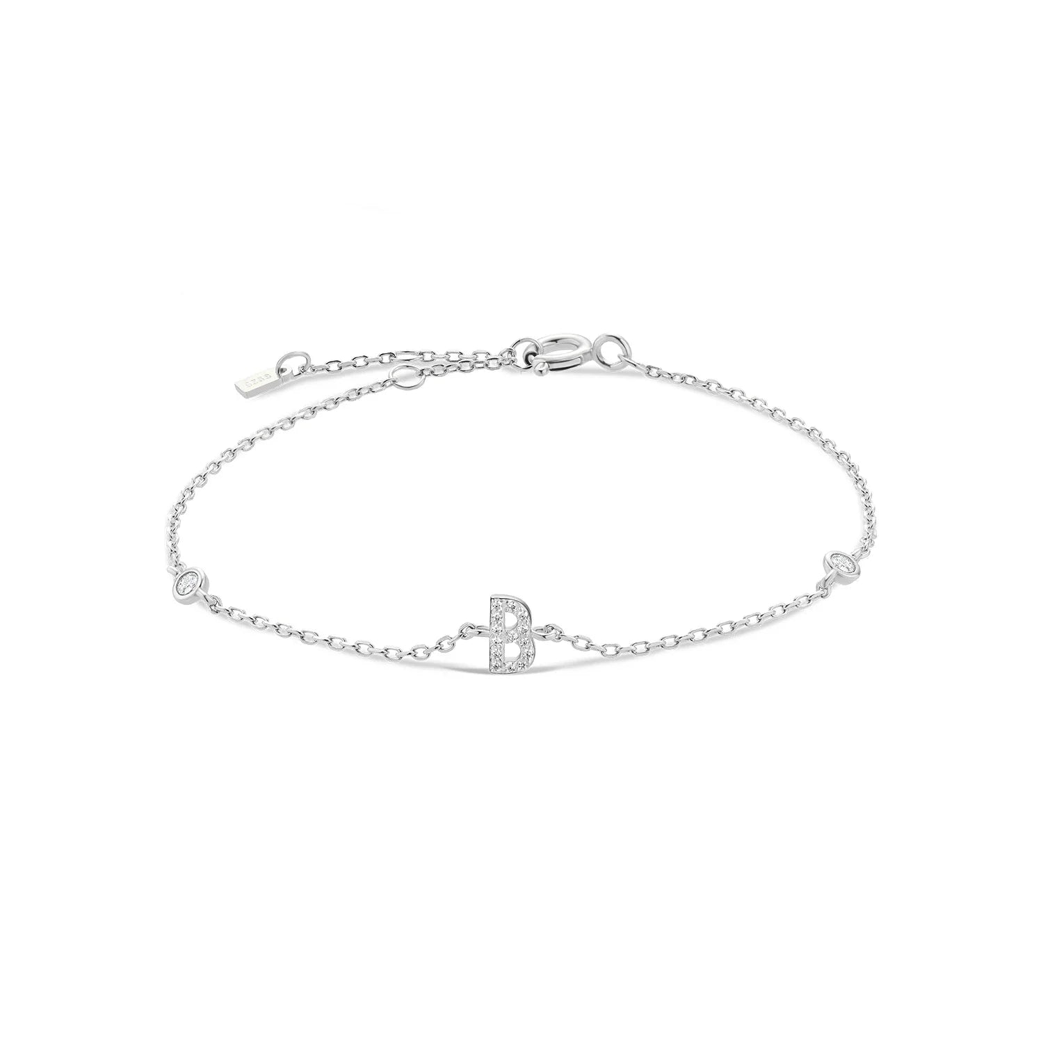 Armband met initiaal in strass zilver b
