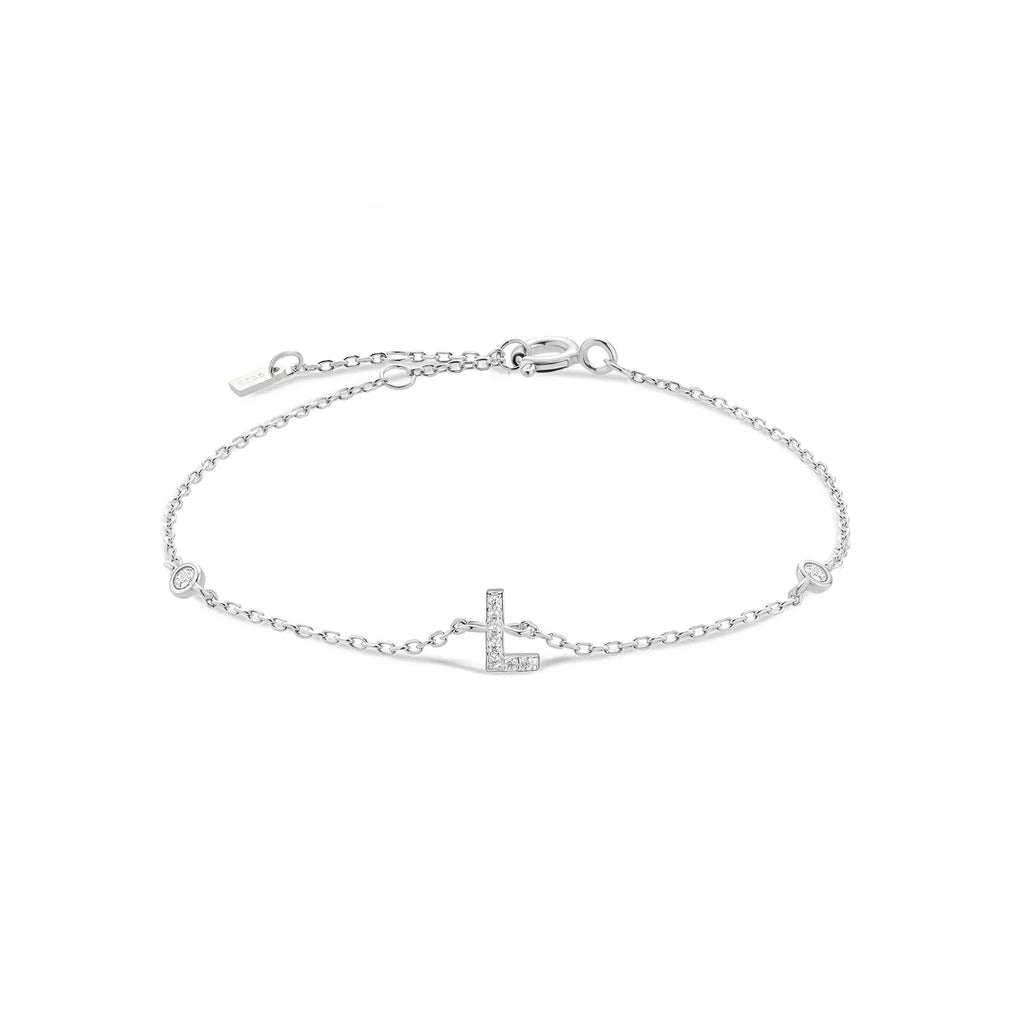 Armband met initiaal in strass zilver l