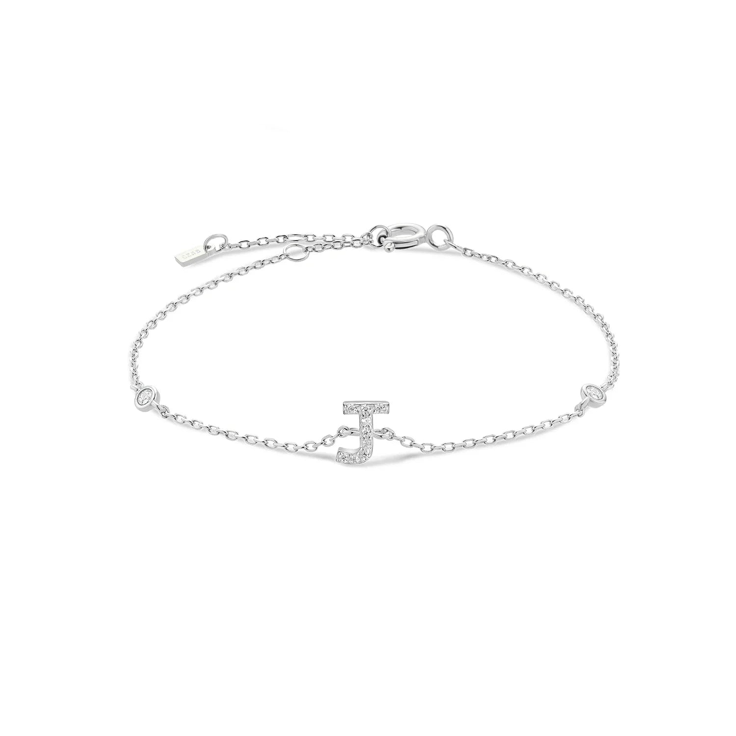 Armband met initiaal in strass zilver j