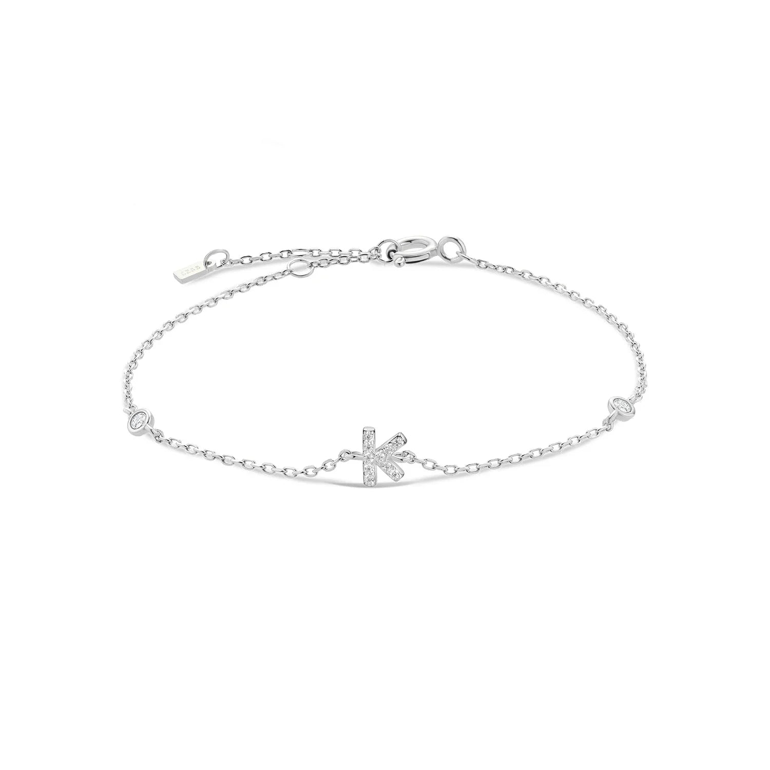Armband met initiaal in strass zilver k