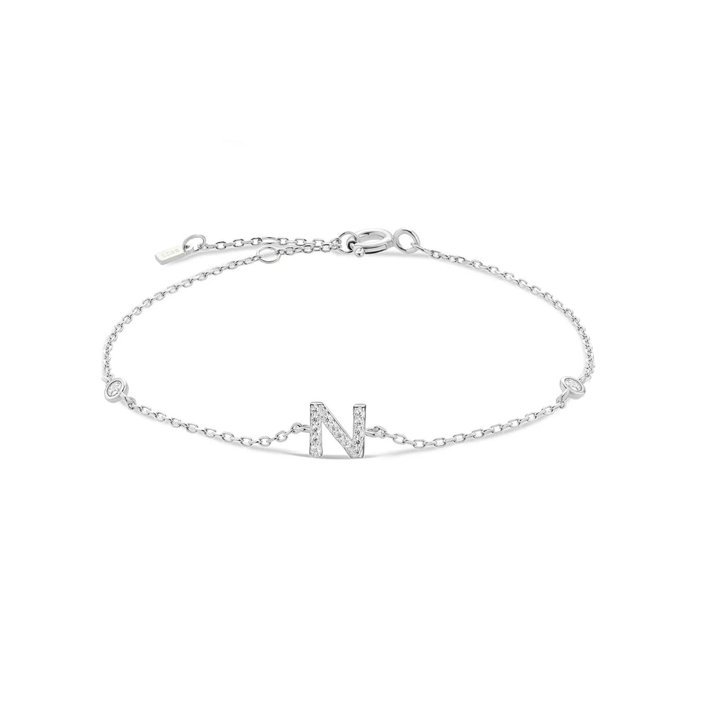 Armband met initiaal in strass zilver n