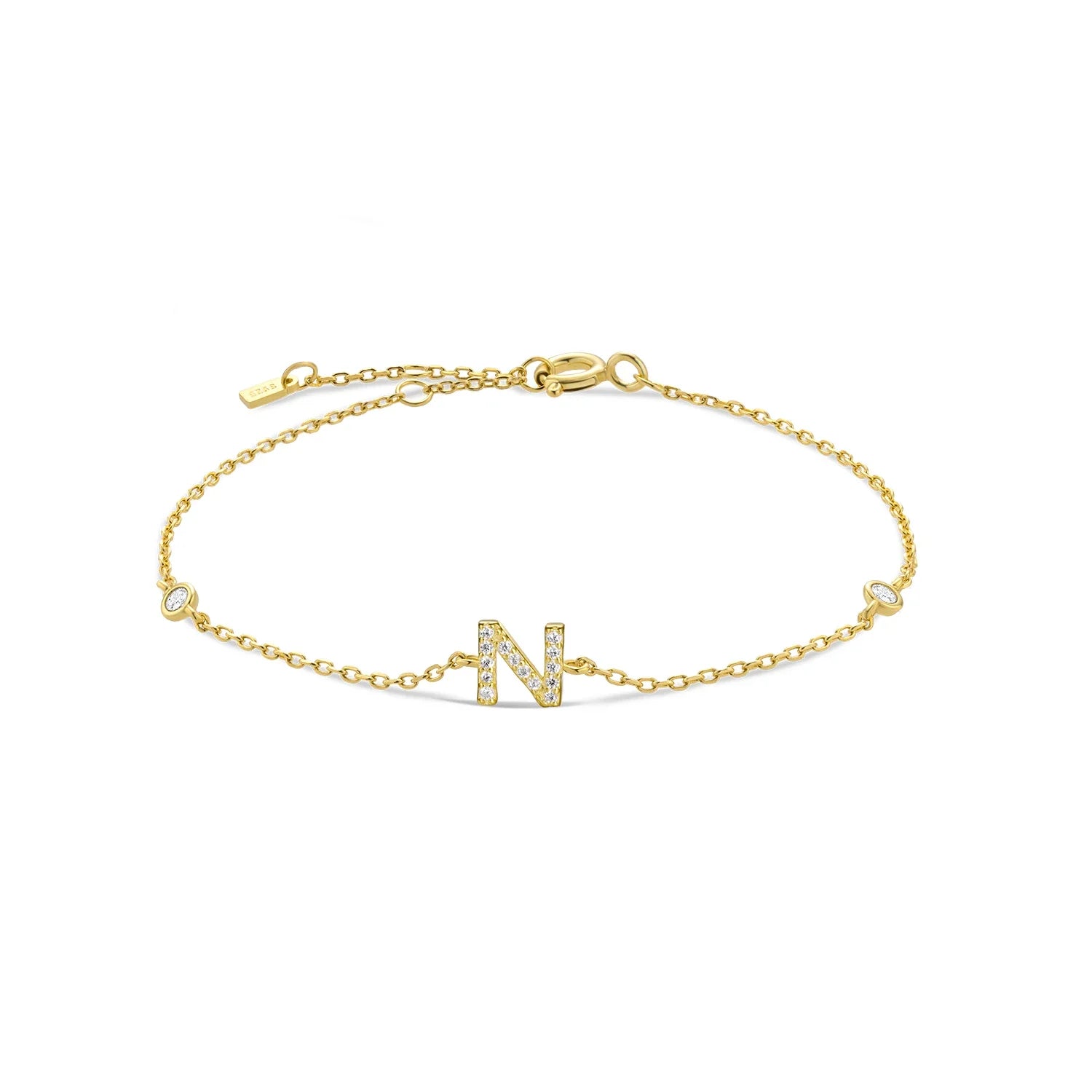 Armband met initiaal in strass goud n