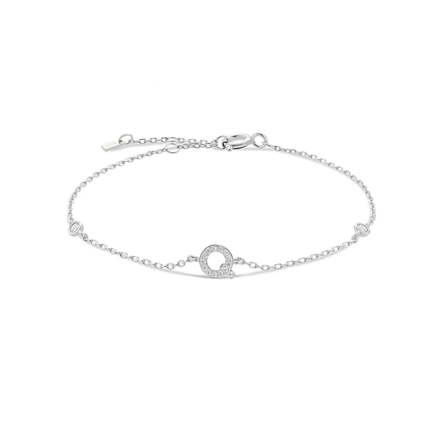 Armband met initiaal in strass zilver q