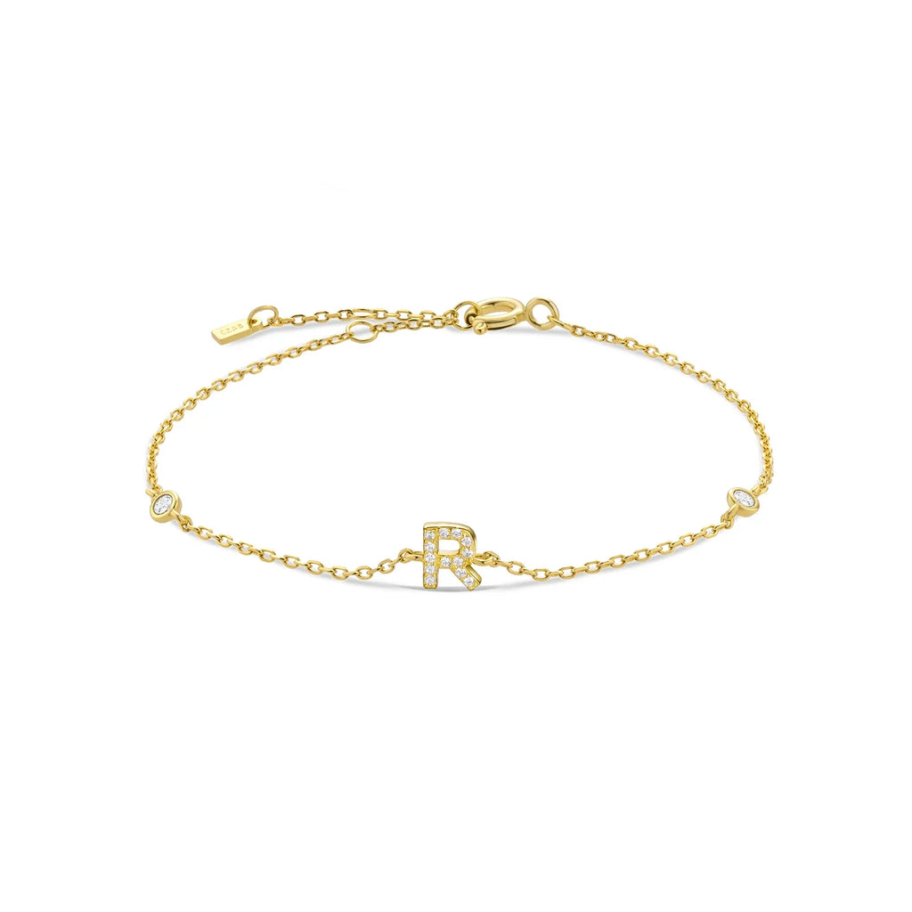 Armband met initiale in goudkleurige strass r