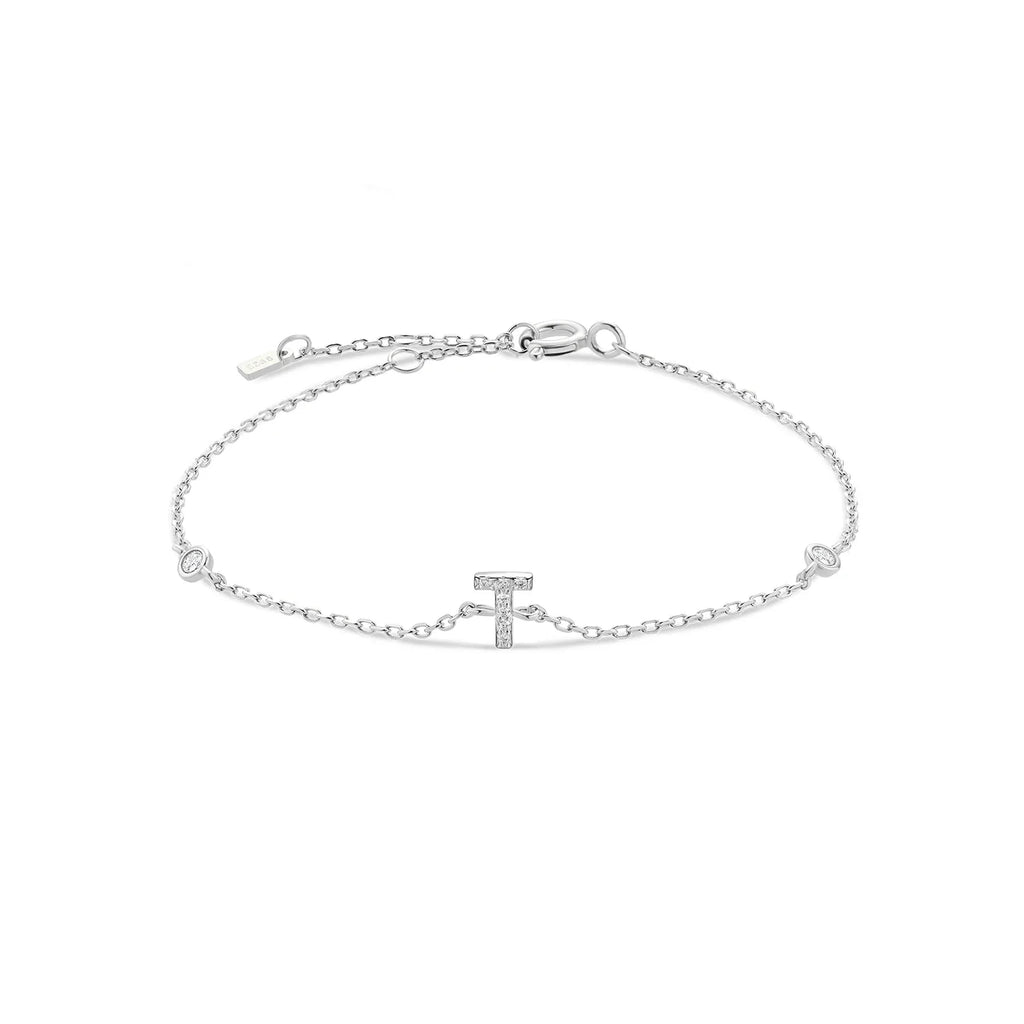 Armband met initiaal in strass zilver t