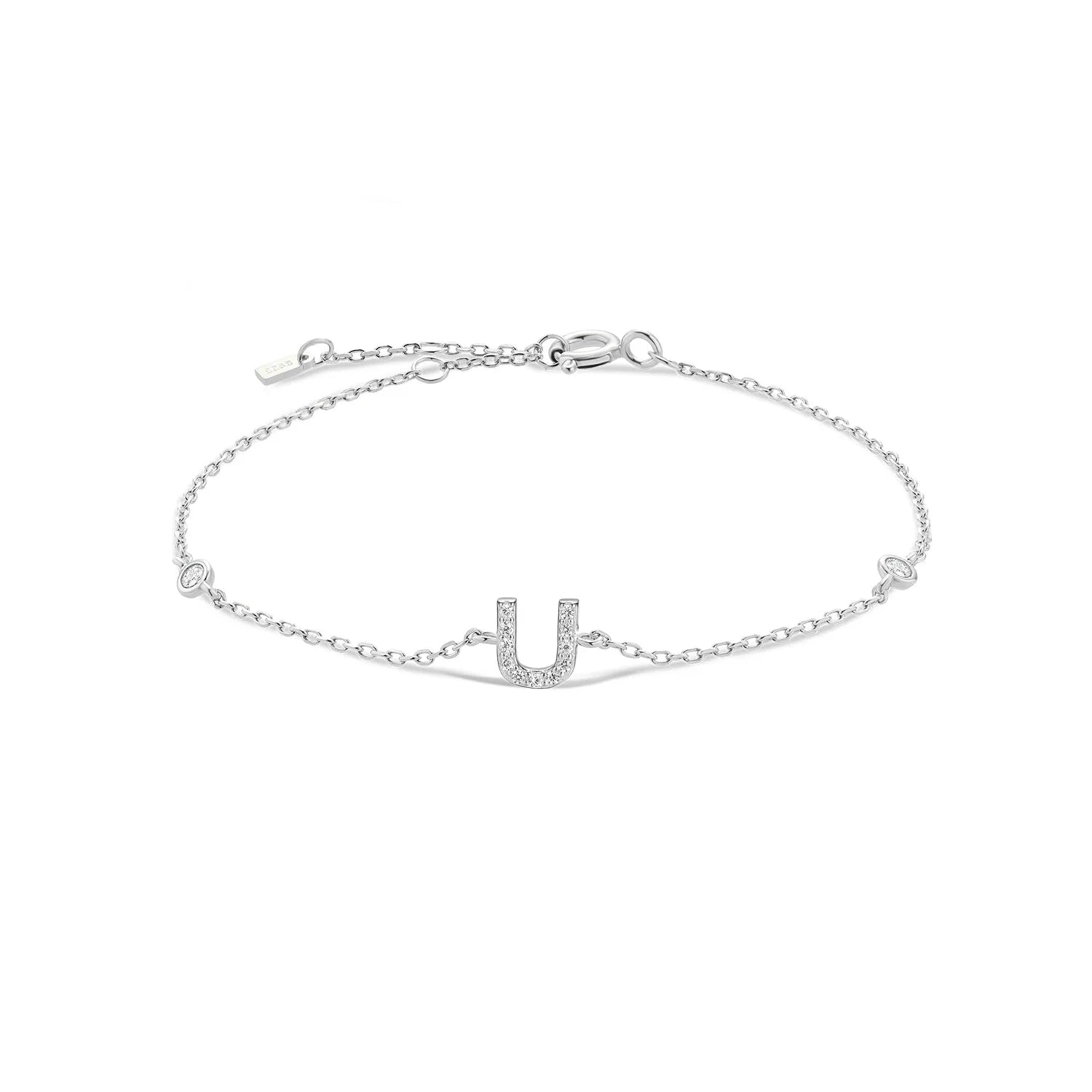 Armband met initiaal in strass zilver u