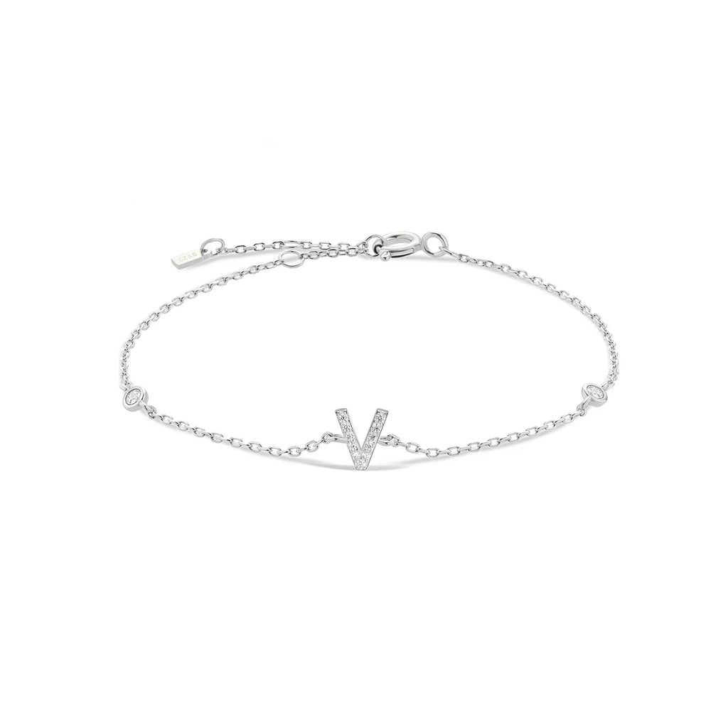 Armband met initiaal in strass zilver v