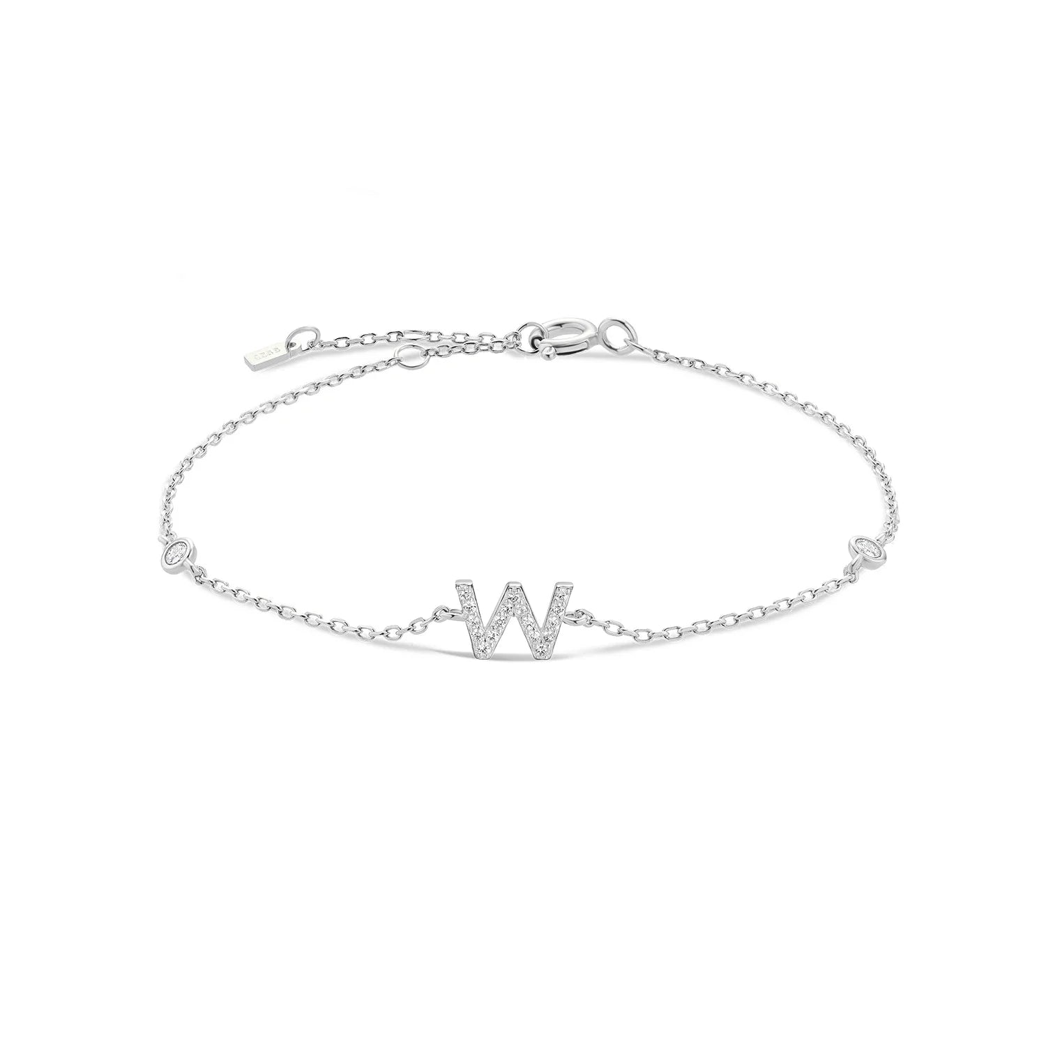 Armband met initiaal in strass zilver w