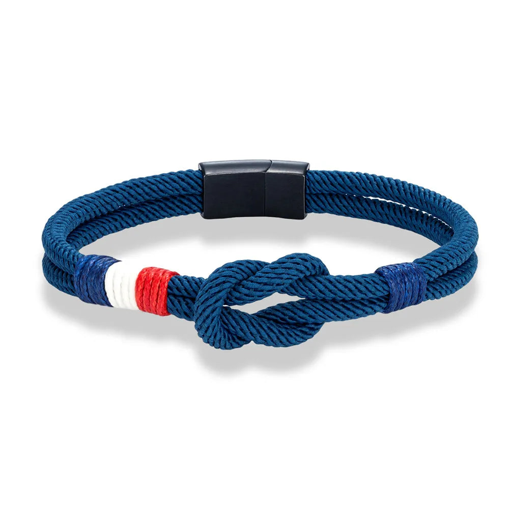 Met touw geknoopt armband met de Franse vlag blauw