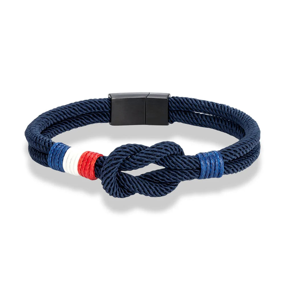 Met touw geknoopt armband met de Franse vlag marineblauw