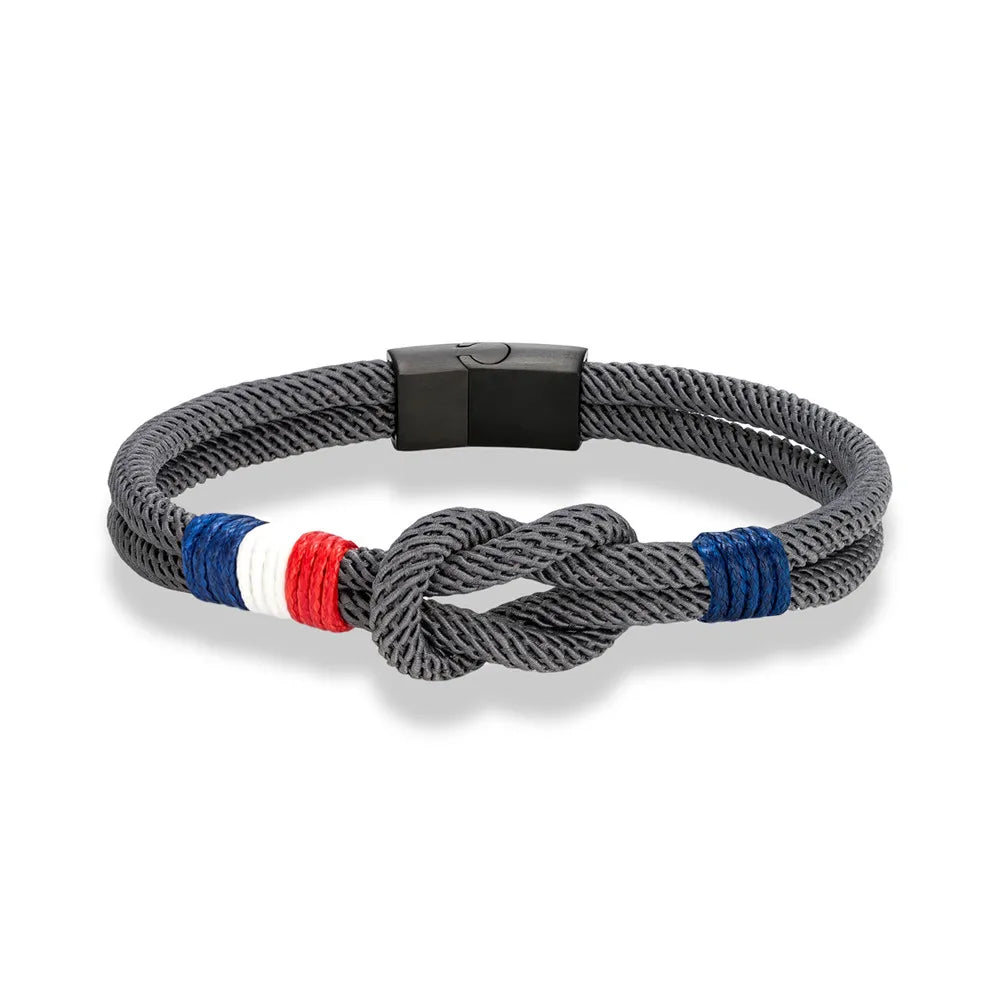 Met touw geknoopt armband met de Franse vlag donkergrijs