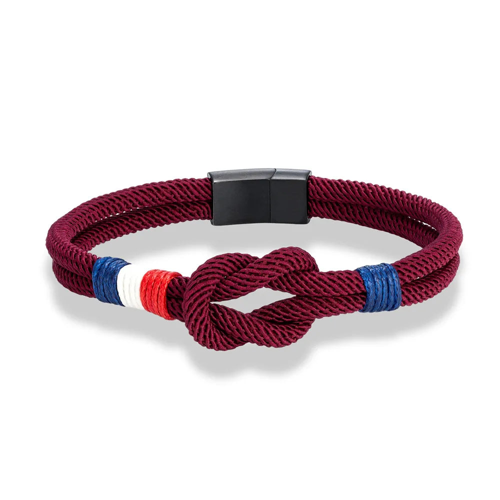 Armband met knoop van touw bordeaux