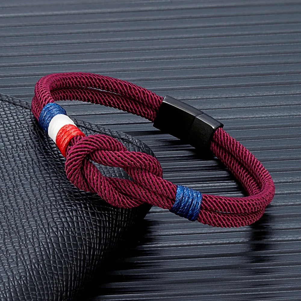 Armband met knoop van touw bordeaux