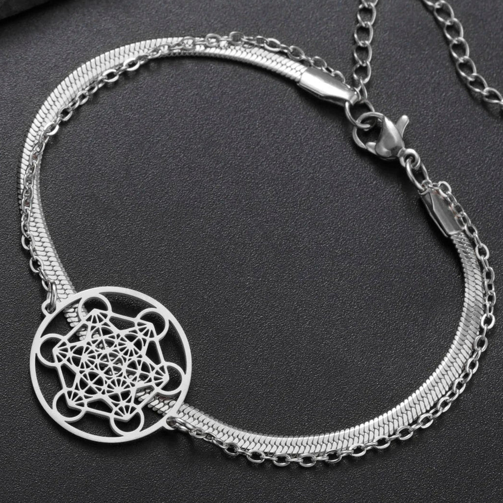 Bracelet avec Pendentif Cube de Métatron argent