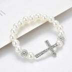 Bracelet avec Perles Blanches et Croix