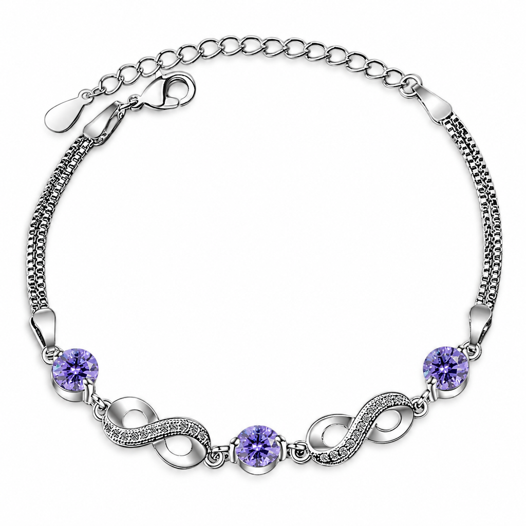 Armband met paarse kralen en oneindigheidssymbolen versierd met kristallen 