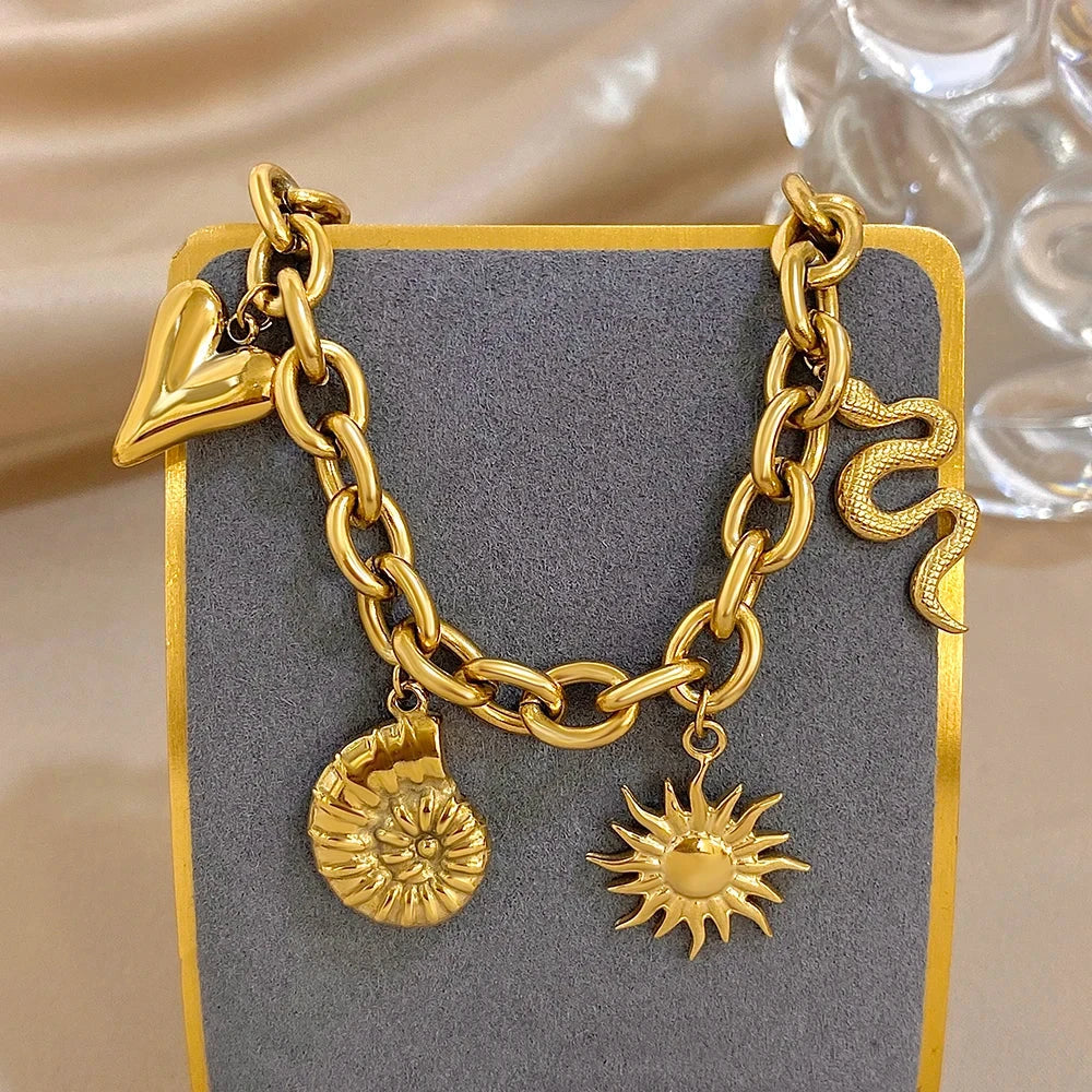 Bracelet avec Soleil et Coquillages pour Homme ou Femme or